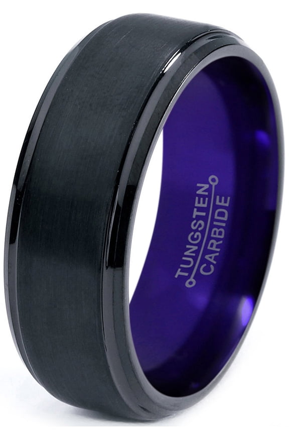 P. Manoukian Tungsten Wedding Band Ring 8mm for Men Women Purple Black Beveled Edge Brushed Polished Lifetime Guarantee Size 9.5