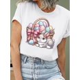 thumbnail image 2 of Camiseta gráfica de conejito de Pascua y canasta de huevos para mujer: camiseta informal de manga corta con cuello redondo gris, 100 % algodón suave, camiseta lavable a máquina para adultos, hombres,, 2 of 7