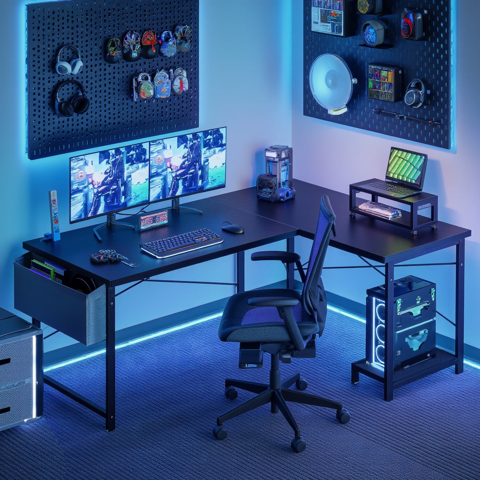 TINKLE WELL 50-inch L-Shaped Computer Desks, Corner Gaming Table with Wooden Desktop, Reversible Design, CPU Stand and Side Bag for Home Office, Study, Black