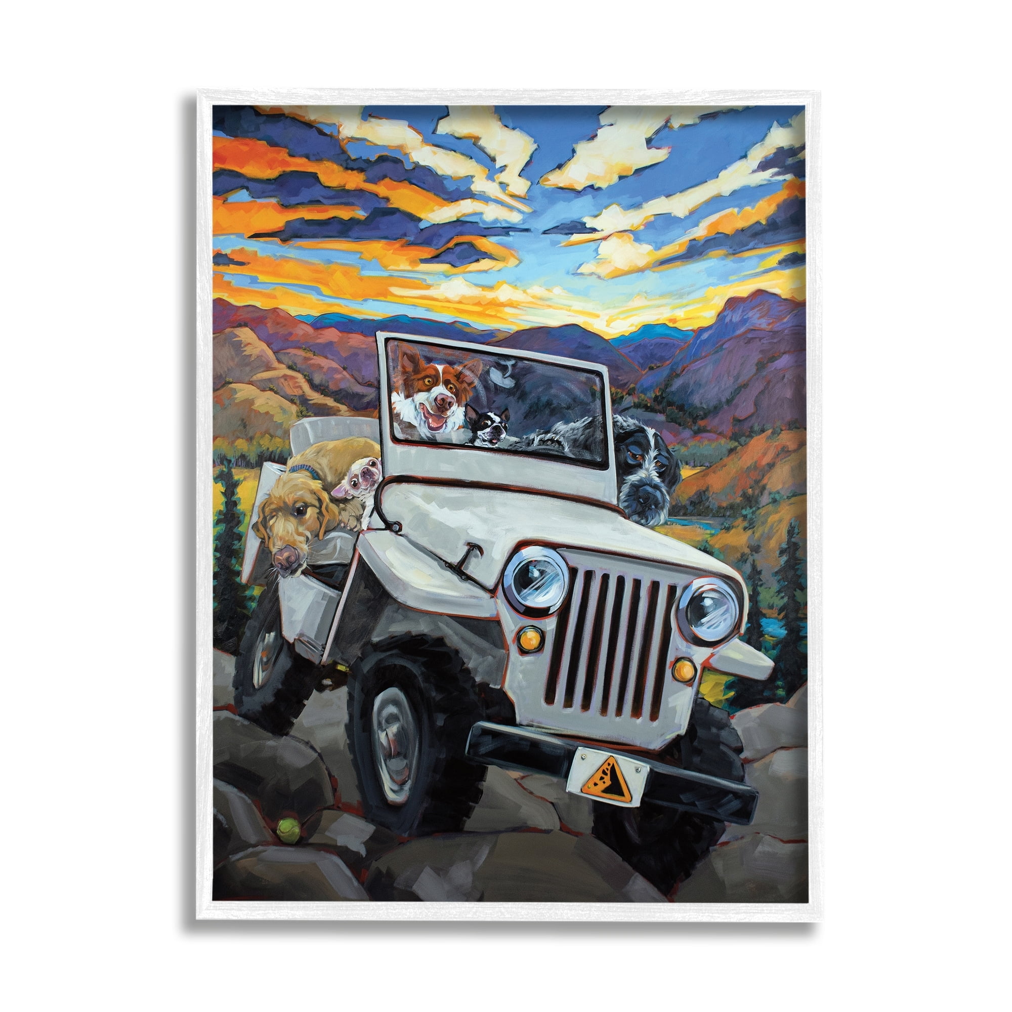 Stupell Industries Dogs Off-Roading Desert Drive Mountain Sunset Graphic Art Framed Art Print Wall Art, 24x30, By CR Townsend