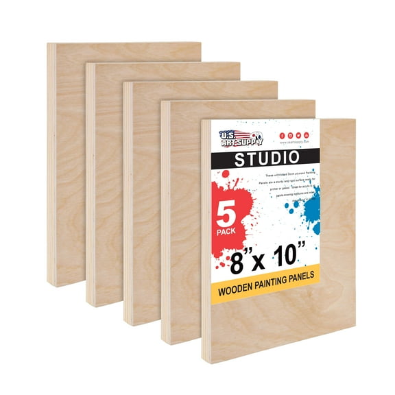 U.S. Art Supply 8" x 10" Birch Wood Paint Pouring Panel Boards, Studio 3/4" Deep Cradle (Pack of 5)