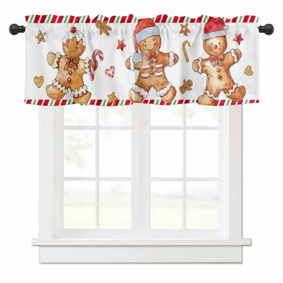 Christmas Gingerbread Valances for Windows Man Candy Xmas Rod Pocket Curtain Valance Window Treatment Short Curtains for Kitchen Living Room, 42"x18"