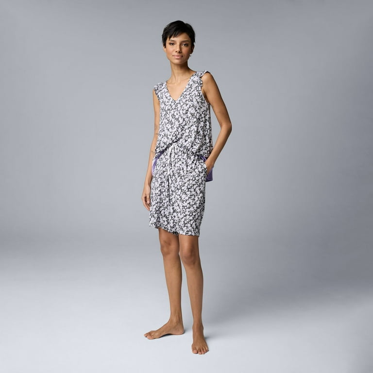 Women s Simply Vera Vera Wang Pajama Tank And Pajama Bermuda Short Sleep Set Color Lavender Floral Size X LARGE Walmart