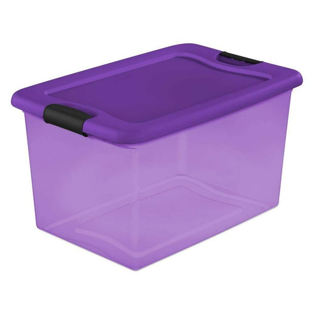 Sterilite 64 Quart Latching Plastic, Purple Storage Bin With Wheels
