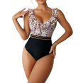 thumbnail image 2 of Fvwitlyh Womens Swim Shorts Women'S Deep V Ruffled Neck Swimsuits Backless Swimwear Mesh Bathing Suit, 2 of 4