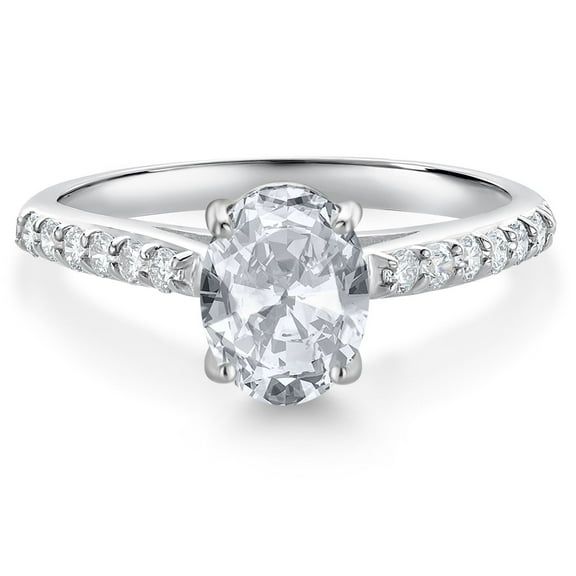 Gem Stone King 10K White Gold White Topaz and White Lab Grown Diamond Engagement Ring for Women (1.68 Cttw, Oval 8X6MM, Gemstone November Birthstone, Size 5)