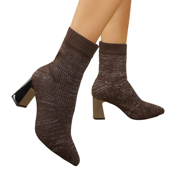 Willtoo Womens Pointed Toe Block Heel Sock Ankle Boots Stretch Knit Slip On Short Boots Fashion Non Slip Booties for Daily Outfits