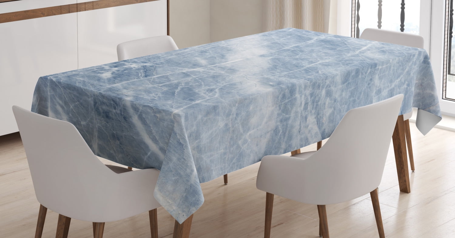 Marble Tablecloth, Pale Blue Marble Pattern with White Cracks on its