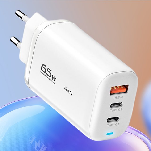 Cargador USB tipo C de 65 W para computadora portátil/teléfono móvil Ipad/auriculares/PS5 (enchufe KR blanco)