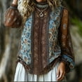 thumbnail image 5 of ClodeEU Women's High Neck Long Sleeve Boho Blouse,Casual Print Loose Fit Vintage Top Blue,Women's Plus M, 5 of 5