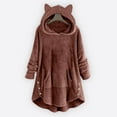 thumbnail image 2 of gakvbuo Fleece Jacket For Women Cat Hoodie With Ears&Button Down Pullover Hoodie Fleece Hooded Sweatshirt Cat Ear Irregular Plush Solid Long Sleeve Warm Winter Oversized Outwear With Pocket, 2 of 6
