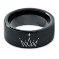thumbnail image 2 of Tungsten Crown Royalty King Queen Diamond Circle Band Ring 9mm Men Women Comfort Fit Black Flat Cut Brushed Polished, 2 of 4