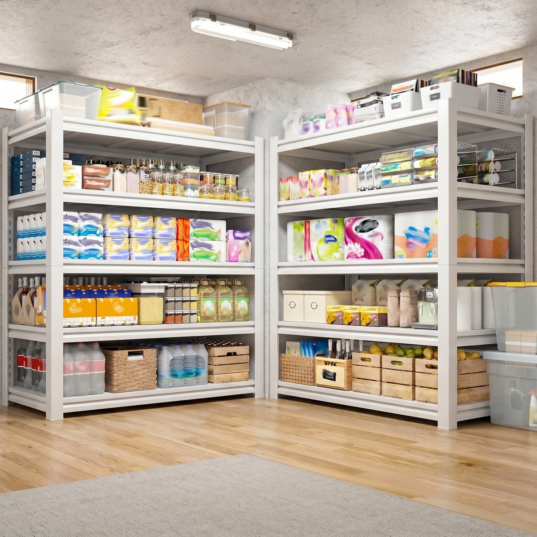 Sailvan 3000LBS Heavy Duty Garage Shelving, 5-Tier Adjustable Metal Storage Shelves, Industrial Steel Utility Rack, 48"W x 24"D x 72"H,White