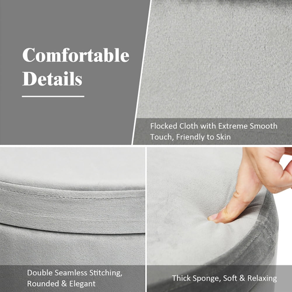 Finihen Round Velvet Storage Ottoman, Footrest Stool, Vanity Chair with Metal Legs, for Living Room, Bedroom, Gray Finihen Round Velvet Storage Ottoman, Footrest Stool, Vanity Chair with Metal Legs, for Living Room, Bedroom, Gray