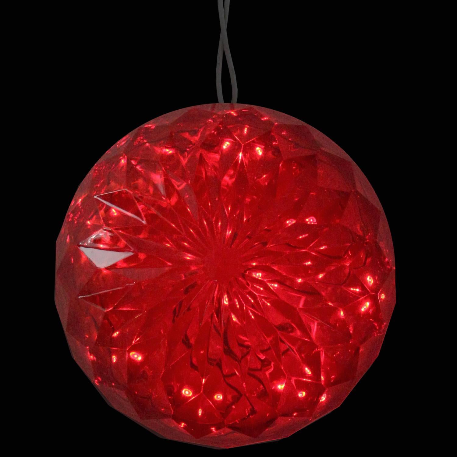 6" Red LED Lighted Hanging Christmas Crystal Sphere Ball Outdoor
