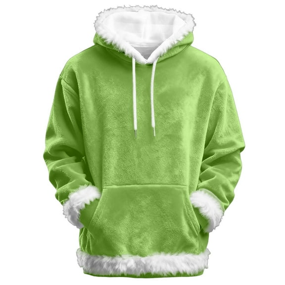 YAYUBA Womens Hoodies Christmas Santa Hoodie with White Trim Cozy & Festive Pullover Sweatshirt Trendy Warm Hooded Sweater for Holiday