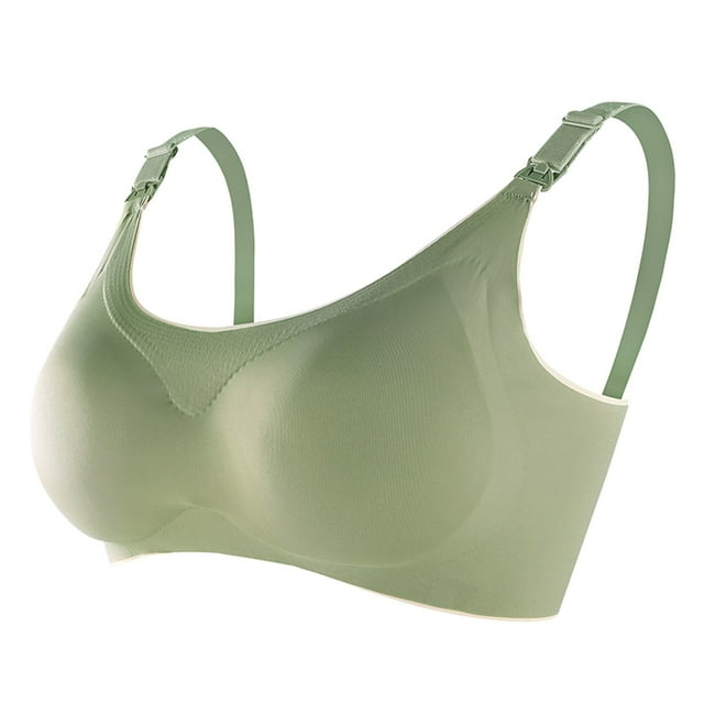 Aayomet Bralettes for Women With Support Silk Large Traceless Gathered Anti Drop Bra Without Steel Rings (Green, M)
