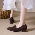 thumbnail image 5 of HomeDM Womens Low Chunky Block Heels Closed Pointy Toe Slip-On Dress Pumps Shoes for Wedding Party Work, Brown Size 7, 5 of 9