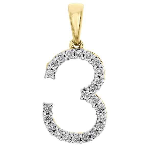 10K Yellow Gold Genuine Diamond Number # 3 THREE Pendant 1" Unisex Charm 0.07 CT