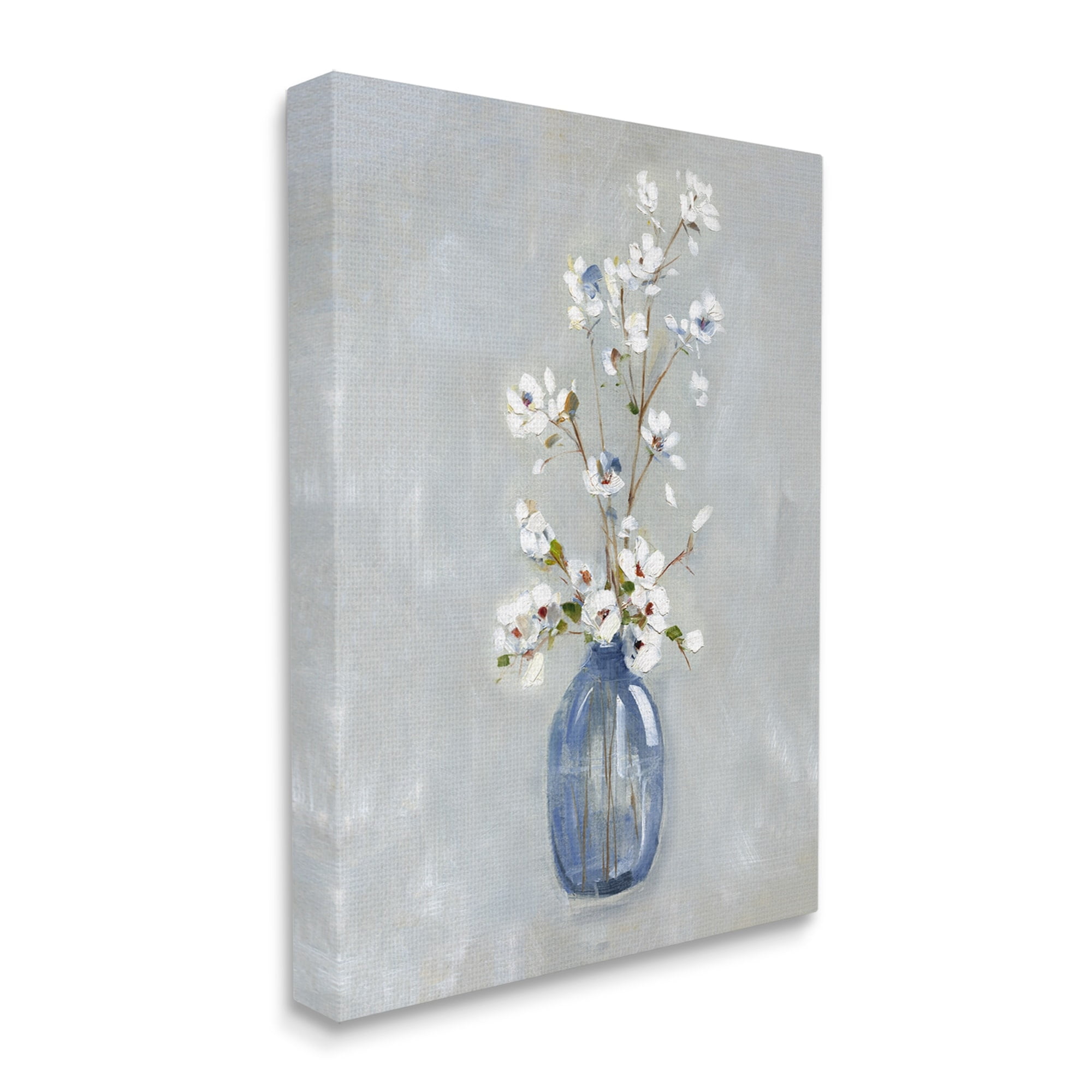Stupell Industries Classic White Flower Arrangement Blue Vase Ikebana Painting, 24 x 30, Design by Sally Swatland