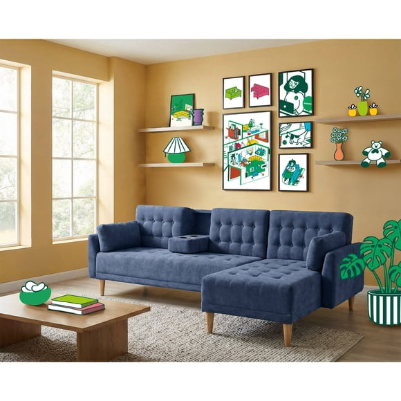 Sala Modular Reversible De Velvet Azul Modelo Hassan