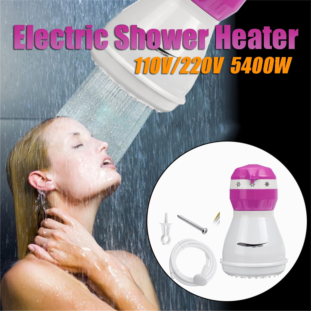 1/2'' 110V 5400W Electric Shower Head Instant Water Heater Hose Bracket