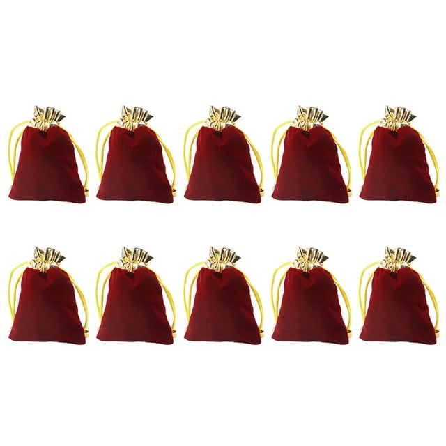 10 bolsas de terciopelo con cordón, bolsas de almacenamiento, organizador de tela de terciopelo, bolsas de regalo para joyería, regalo pequeño (rojo oscuro)