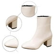 thumbnail image 5 of Stylish Round Toe Leather Mid Calf Boots with Sole Heel for Women Comfortable Zip Up Ankle Booties Casual Winter Fashion Footwear, 5 of 7