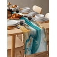 thumbnail image 6 of Ldtrchee Teal Brown Table Runner 60 Inches, Contemporary Abstract Art Modern Bed Runner Dresser Scarves Tabletop for Indoor Outdoor Parties/Ceremony/Banquet, 13" x 60", 6 of 8