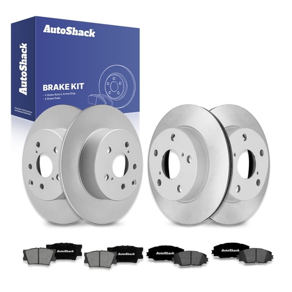 AutoShack Front Vented & Rear Solid Coated Brake Rotors   Premium Ceramic Brake Pads 12-PC Brake Kit Replacement for 2006-2008 Toyota RAV4 2010-2012 Lexus HS250h ArmorStop