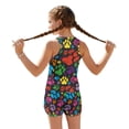 thumbnail image 2 of COEQINE Girls Two Piece Tankini Bathing Suit with Chest Pad, Crewneck Sleeveless Summer Swimwear, Modest Rash Guard Set Swimsuit for Big Kid Preteen 10-11 Years, Retro Colorful Paw Print, 2 of 8