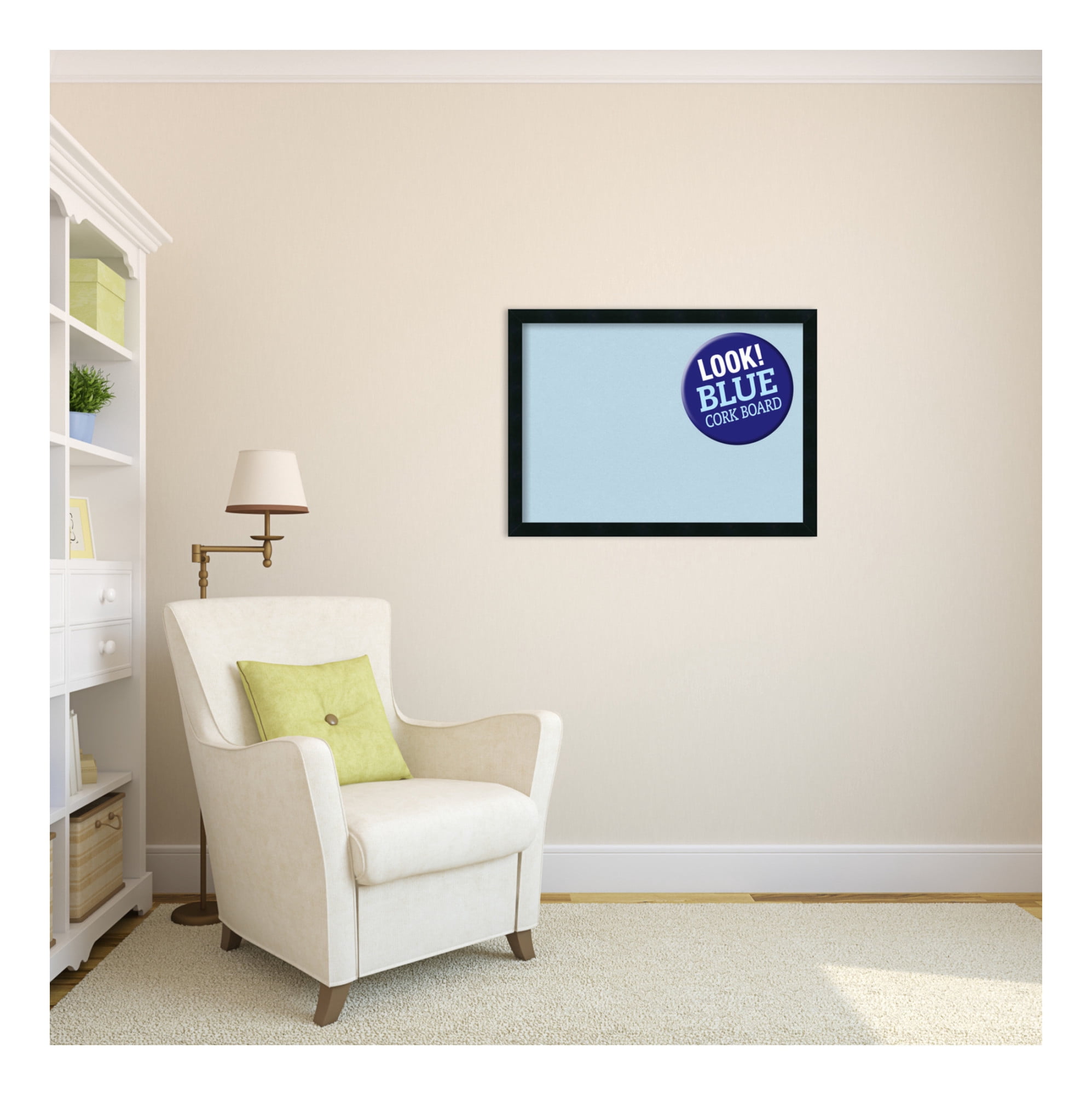 Amanti Art Natural Cork Board Wood Framed Mezzanotte Black Bulletin Board 30 in. x 22 in.