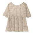 thumbnail image 4 of Womens Floral Babydoll Tops，3/4 Puff Sleeve Pleated Blouse Womens Boho Tops Peplum Tops For Women Gauze Shirts For Women Lightweight Gauze 3/4 Sleeve Blouses Embroidered Tops 4XL, 4 of 4