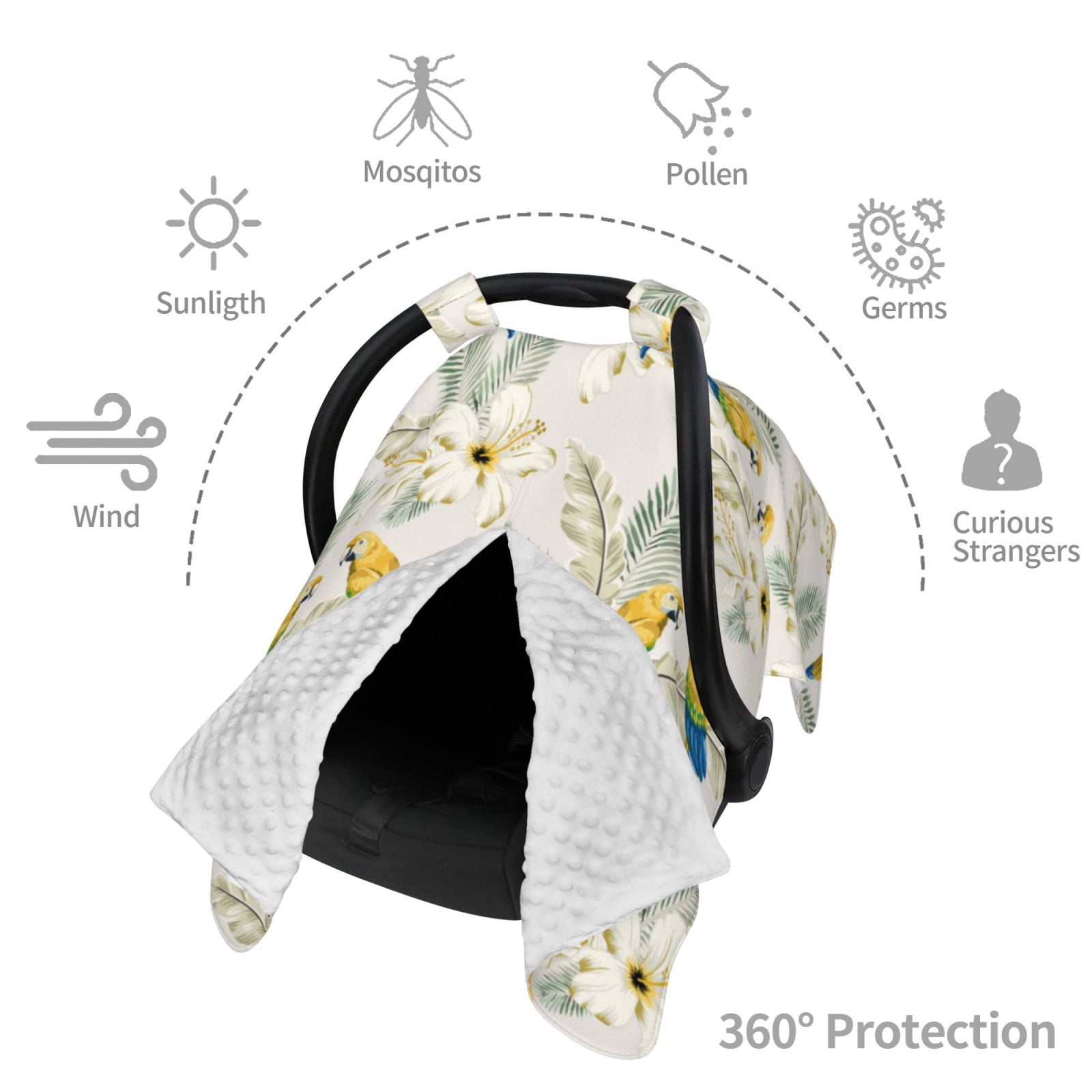 Car Seat Cover Baby - Cute Parrot Palm Leaves Flower Breathable Infant Car Seat Cover for Baby Carseat, Lightweight Comfort Baby Essentials Must Haves Newborn Stuff for Girl Boy