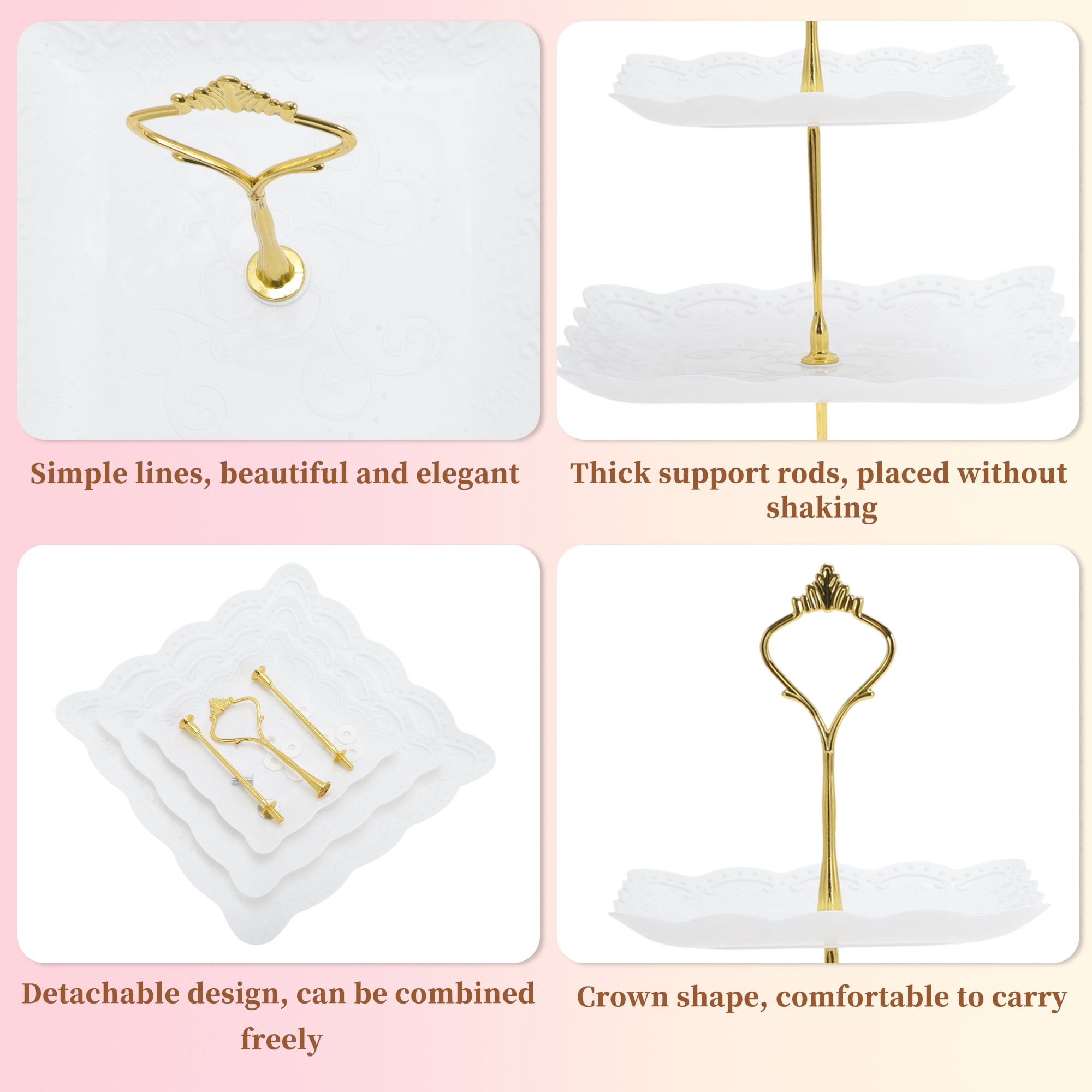 Unique Bargains 3 Tier Dessert Cupcake Stand Holder Square Cup Cake Holder Tower