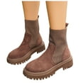 thumbnail image 1 of Rokment Bottes de Combat à Plateforme pour Femmes 2025 Automne Hiver Mode Suède Tricot Patchwork Extensible Talon Épais Mi-Mollet Courtes Robe Bottines à la Cheville, 1 of 6