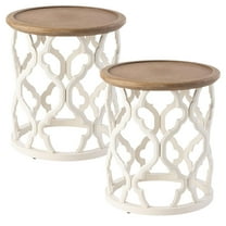 COZAYH Rustic End Table Round Accent Side Wood Tray Top Curved Base Furniture, Set of 2
