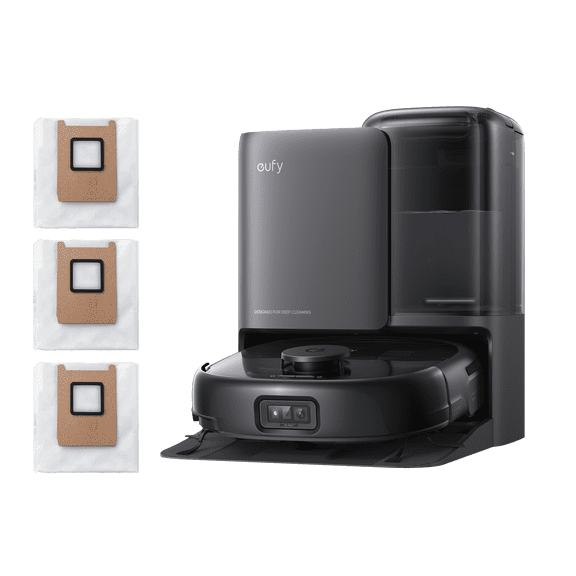 eufy Omni Robot Vacuum and Mop Combo E25 and Official Dust Bags, Self-Emptying & Self-Cleaning, Pet Hair Removal,Auto Mop Washing&Drying, Ideal for Pet Hair,Zero-Tangle Design