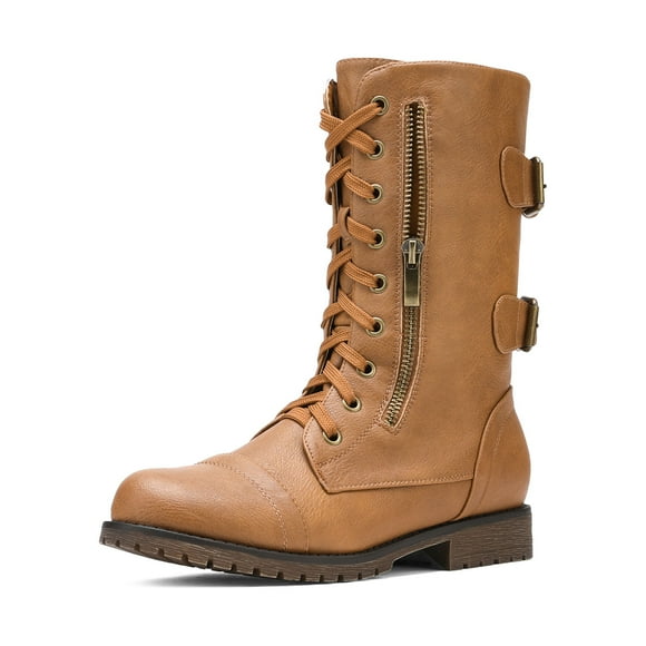 Dream Pairs Women's Ankle Bootie Winter Lace up Mid Calf Military Combat Boots TERRAN CAMEL Size 6.5