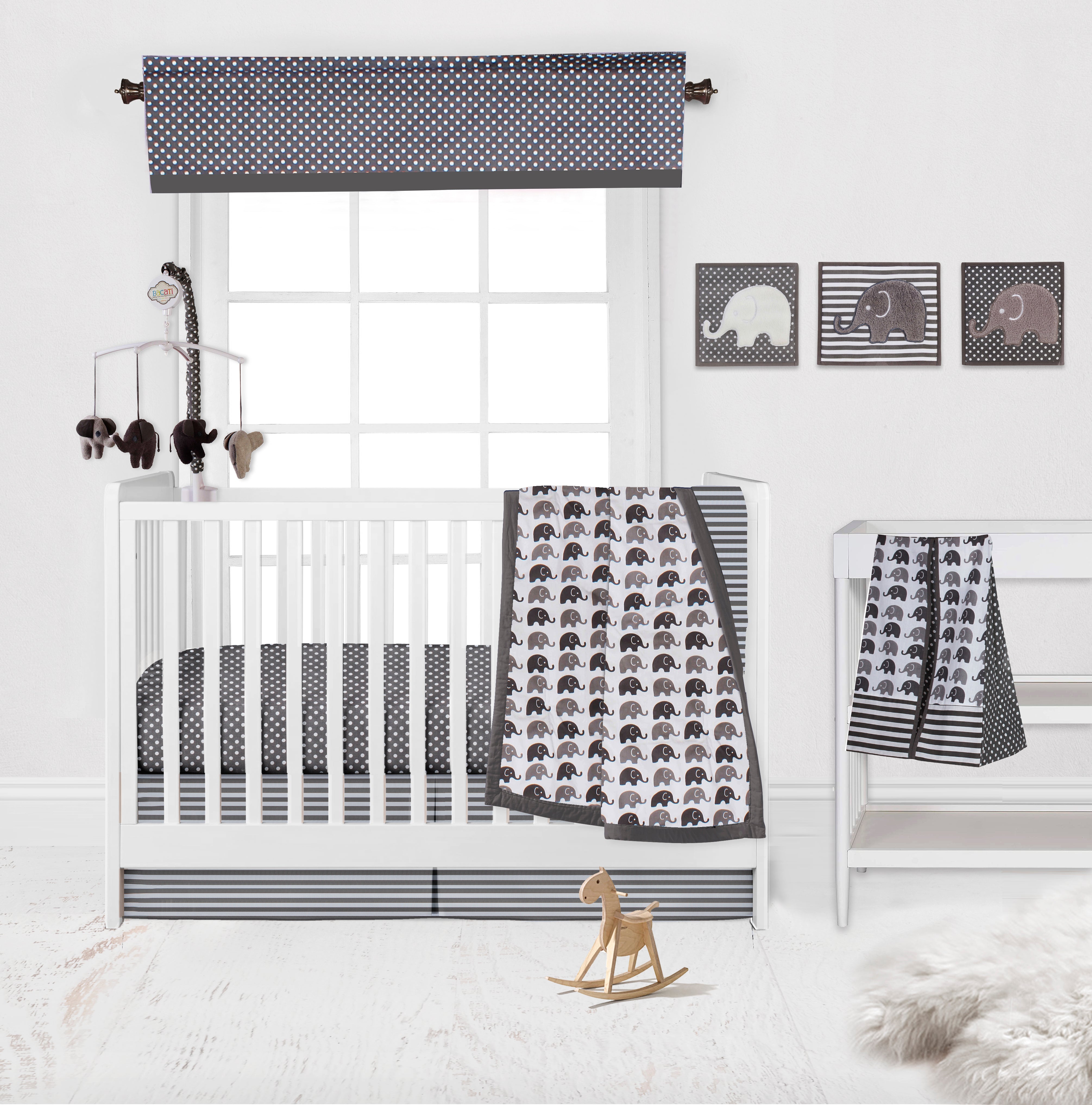 Bacati - Elephants White/Grey Musical Baby Crib Mobile