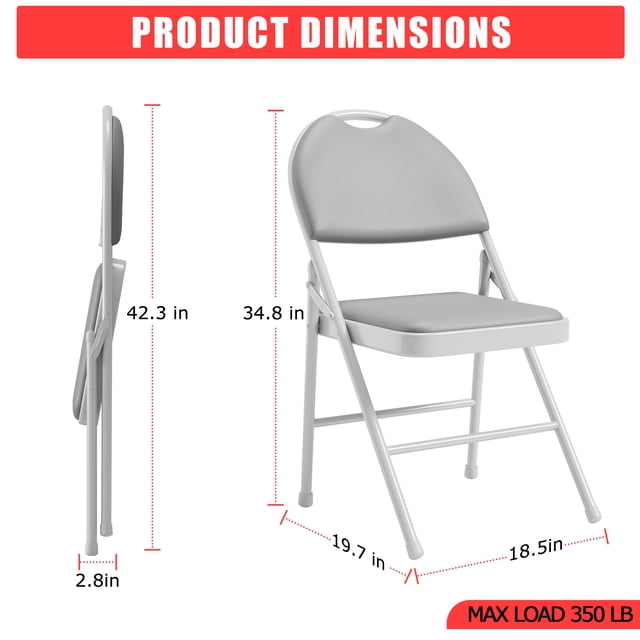 AKDSteel Folding Chairs 2/4/6 Pack, Padded Pu Leather Cushion, 350 Lbs Capacity Metal Frame, Non-Slip Feet, Stackable For Home Or Events