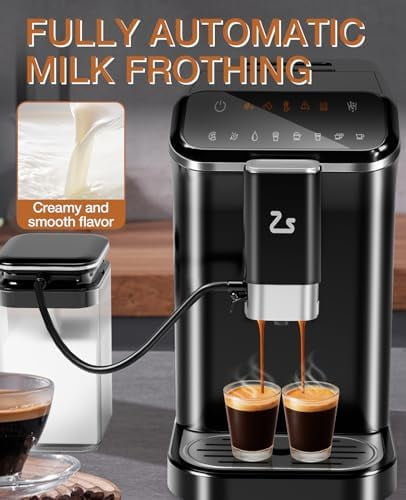 Lumiparty Fully Automatic Espresso Machine with Automatic Milk Frother, 20 Bar Coffee Machine, Built-In Grinder, 15 Adjustable Grind, 1.5L Water Tank