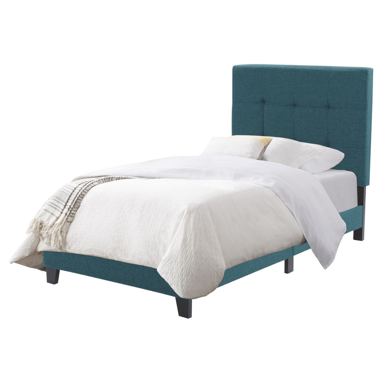 CorLiving Ellery Fabric Upholstered Adult Twin Bed Frame with Slats and Tufted Headboard - No Box Spring Required