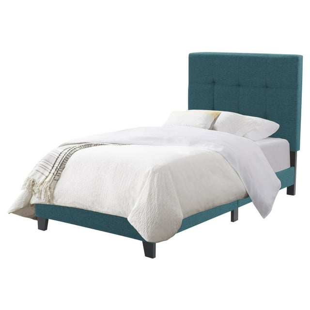 CorLiving Ellery Fabric Upholstered Adult Twin Bed Frame with Slats and Tufted Headboard - No Box Spring Required