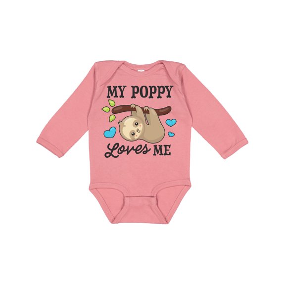 Inktastic My Poppy Loves Me with Sloth and Hearts Boys or Girls Long Sleeve Baby Bodysuit