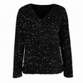 thumbnail image 6 of WHEANG Long Sleeve Shirts For Women V Neck Real Sequin Long Sleeve T Shirt High Density Beads Fashionable Casual Solid Color Top 1Pc Black S-Xxl, 6 of 9