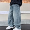 thumbnail image 4 of Efsteb Boys' Jeans Fleece-lined Straight Wide Leg Vintage Denim Pants with Pocket Elastic Waist Baggy Y2K Streetwear Trousers (Z_Blue,14-15 Years), 4 of 10