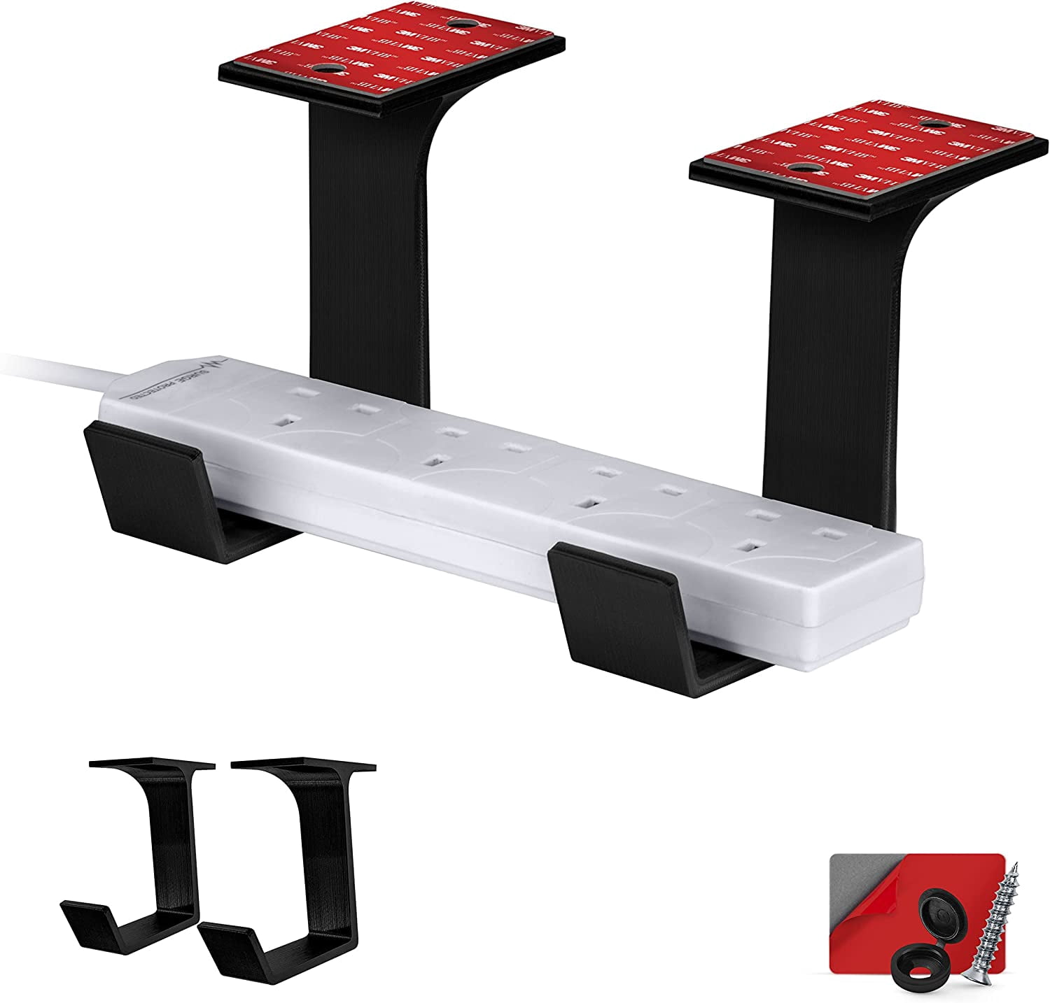 FEFEFW-Under Desk Power Strip Mount Holder Raceway, Adhesive & Screw in, Compatible with Belkin, GE and Other Powerbars, Leads, Adapters, Cable Management Rack (Black), by Brainwavz
