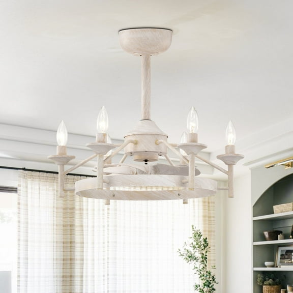 Maxax Candlestick Ceiling Fan with Light, 21" White Vintage Ceiling Fan with Remote Control, 6 Speeds Reversible Timing Ceiling Fan for Bedroom, Living Room