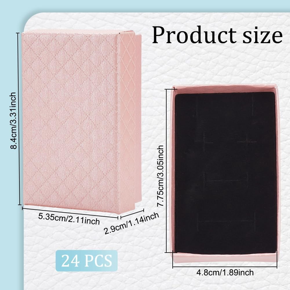 24 Pack Jewelry Gifts Boxes 3x2 Inch Rectangle Cardboard Earring Necklace Storage Boxes with Velvet Sponge for Ring Weddings Birthdays (Pink)
